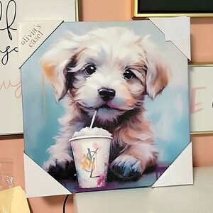 NWT Puppy w/YSL LV cup wall art canvas